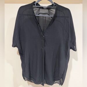 Vince Sheer transparent Black V-Neck Short Sleeve Blouse